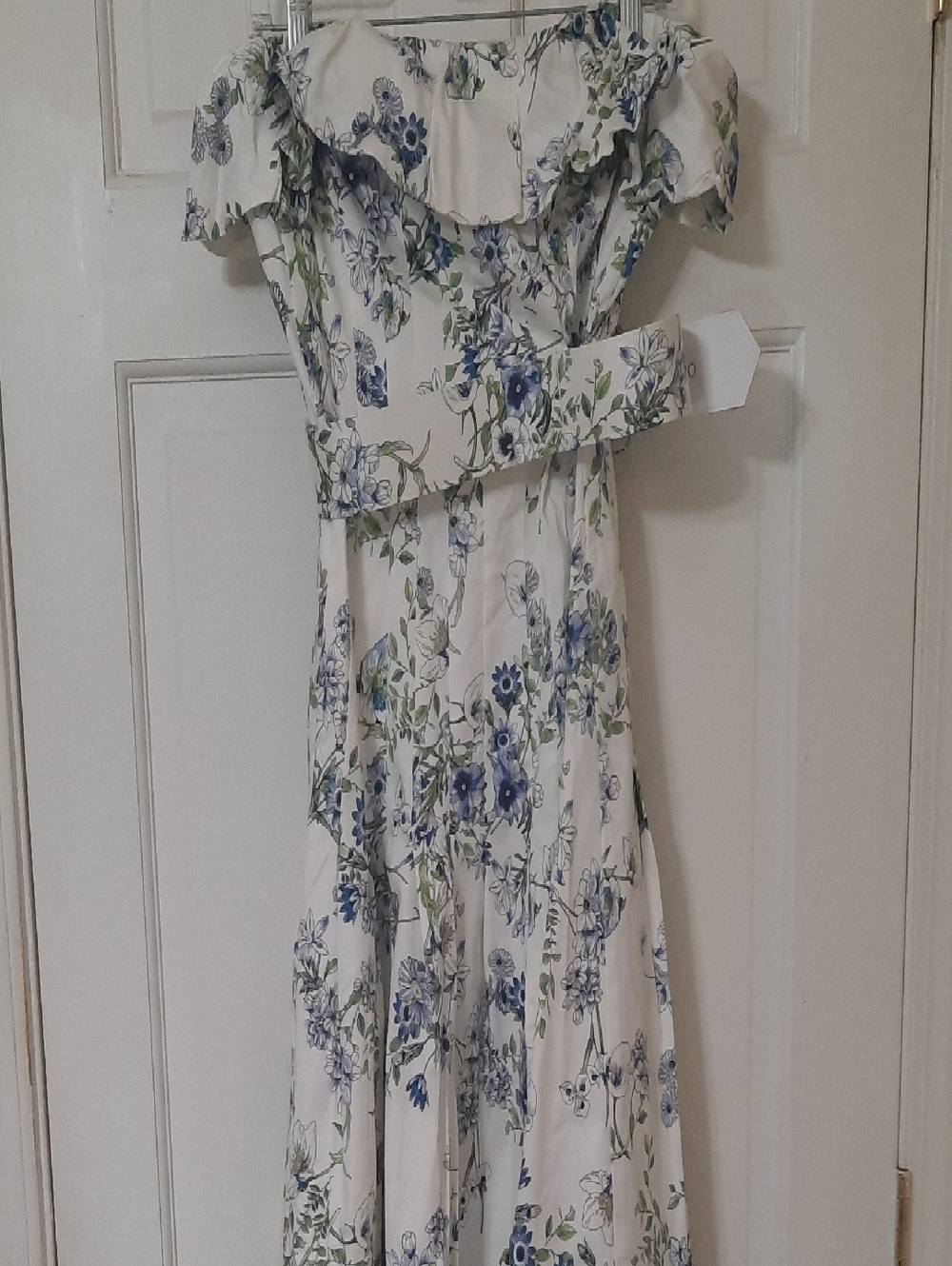 ANTONIO MELANI Cream Dress with Blue and Green Floral Print